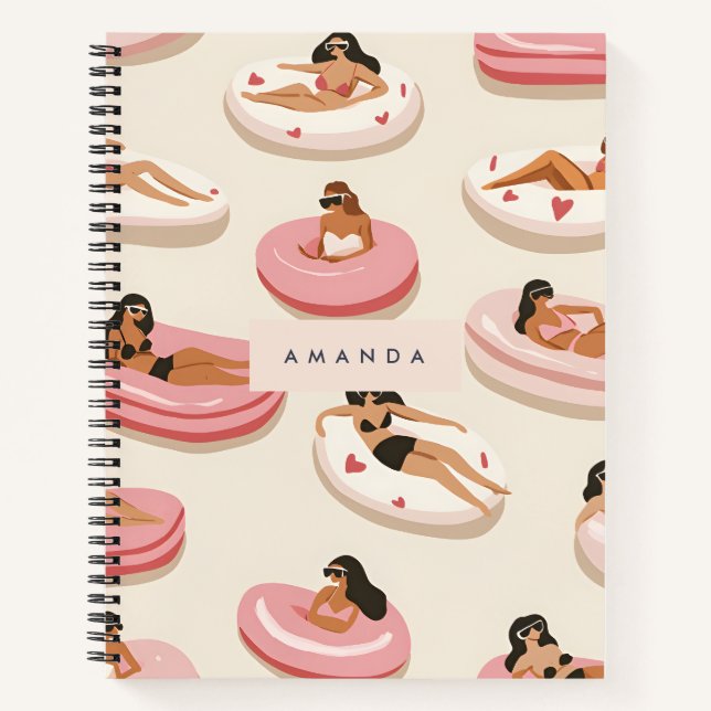 Cuaderno Patrón flotante de piscina de verano personalizado (Anverso)