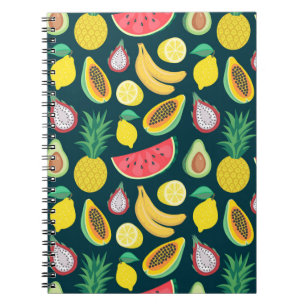 Cuaderno patrón fluido de frutas tropicales
