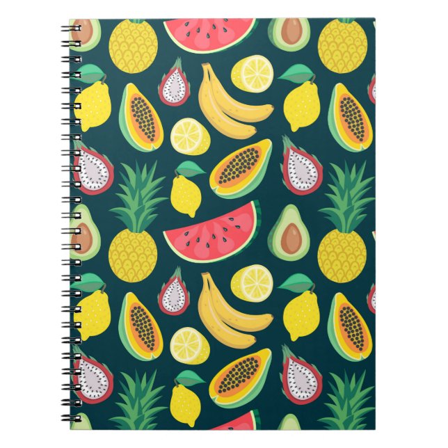 Cuaderno patrón fluido de frutas tropicales (Frente)