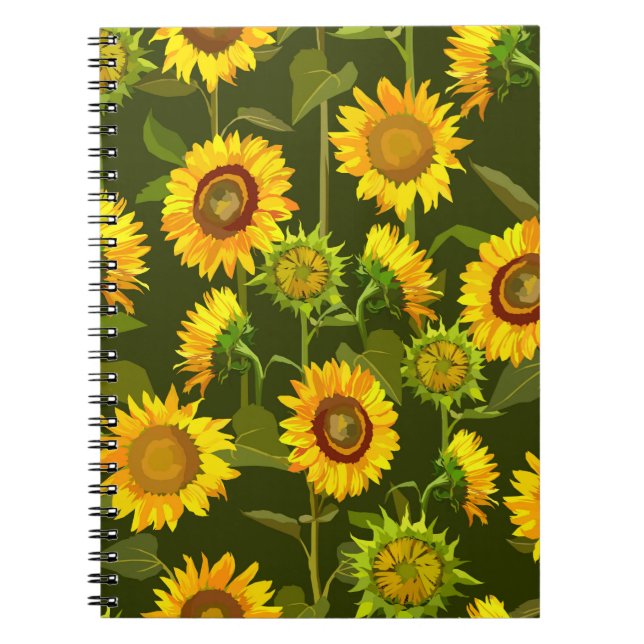 Cuaderno Patrón fluido del verano de los girasoles (Frente)
