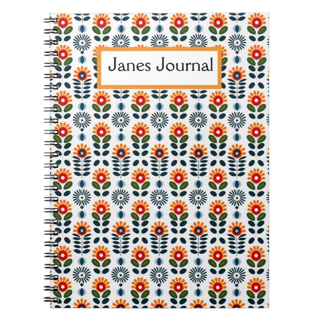 Cuaderno Patrón folclórico moderno de barrido floral de med (Frente)