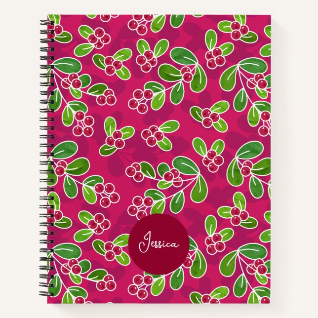 Cuaderno Patrón Foliage de Cranberry Festial, Fuchsia (Anverso)