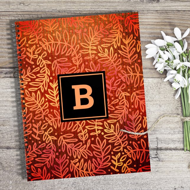 Cuaderno Patrón foliar monograma naranja simple moderno (Subido por el creador)