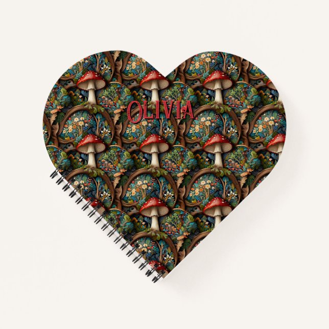 Cuaderno Patrón forestal retro elegante de setas bohemias (Anverso)