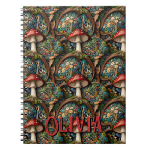 Cuaderno Patrón forestal retro elegante de setas bohemias