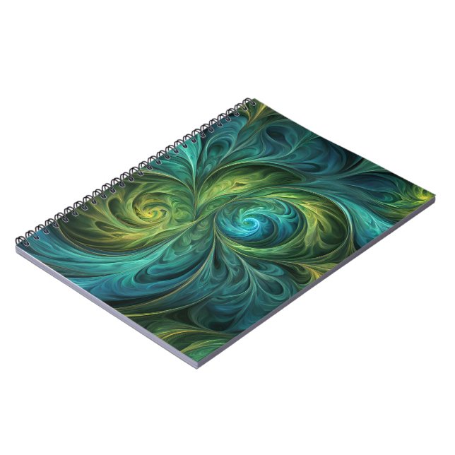 Cuaderno Patrón fractal AI verde azul (Lado Izquierdo)