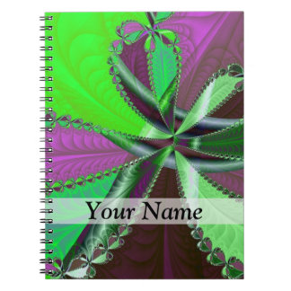 Cuaderno Patrón fractal verde y púrpura