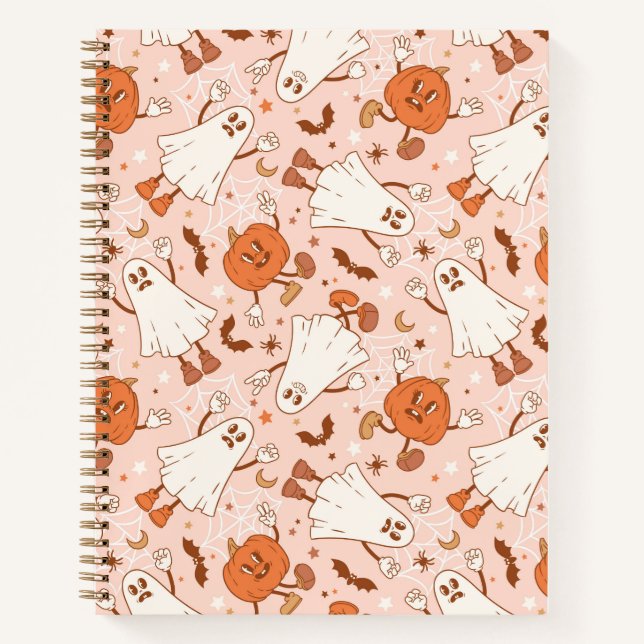 Cuaderno Patrón Fun Retro Ghost & Jack-O-Lantern (Anverso)