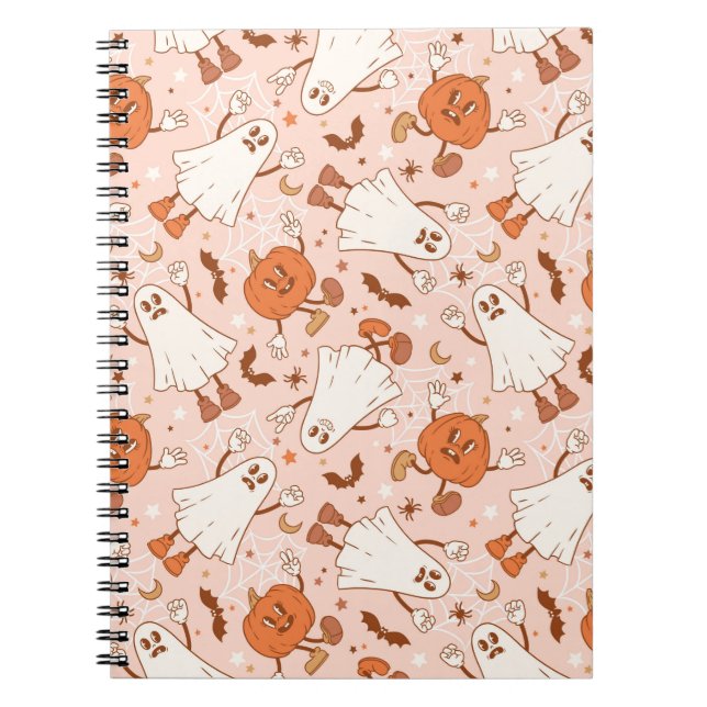 Cuaderno Patrón Fun Retro Ghost & Jack-O-Lantern (Frente)