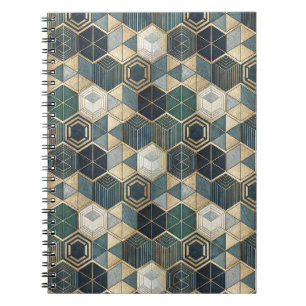 Cuaderno Patrón geométrico abstracto azul turquesa y dorado