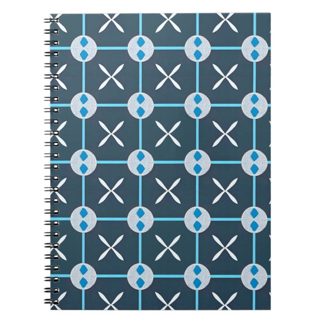 Cuaderno Patrón geométrico abstracto azul y blanco (Frente)