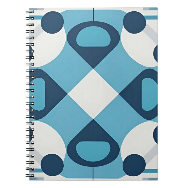 Cuaderno Patrón geométrico abstracto azul y blanco (Frente)