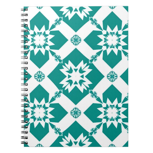 Cuaderno Patrón geométrico abstracto en blanco y verde (Frente)