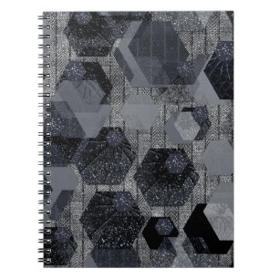 Cuaderno Patrón geométrico abstracto, negro y gris.