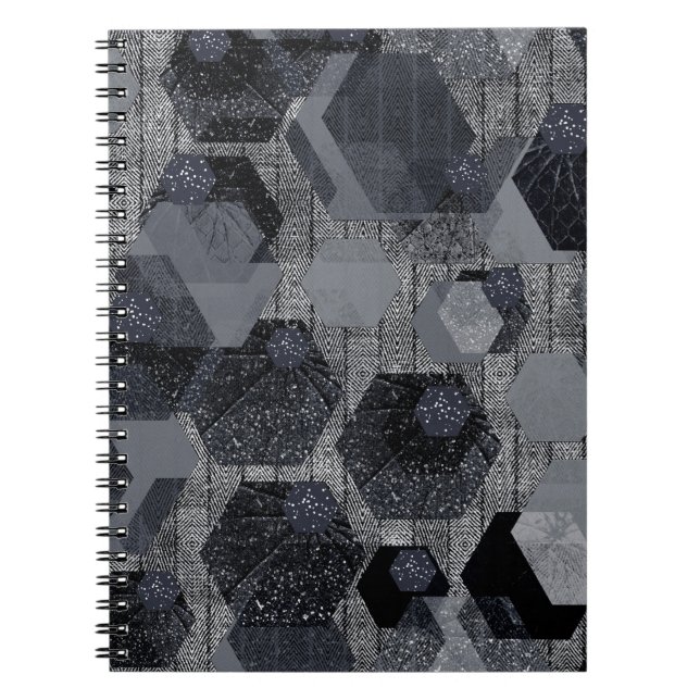 Cuaderno Patrón geométrico abstracto, negro y gris. (Frente)
