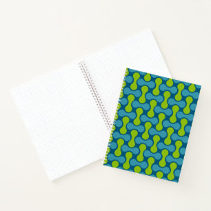 Cuaderno Patrón geométrico abstracto retro en azul y verde