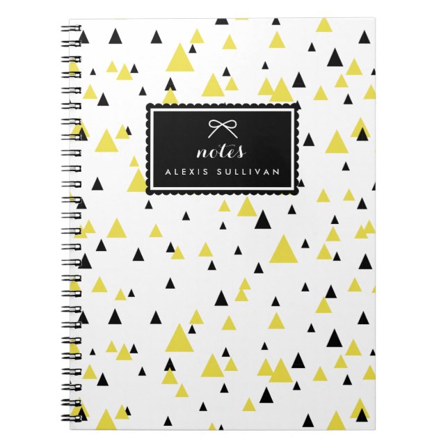 Cuaderno Patrón geométrico amarillo y negro personalizado (Frente)