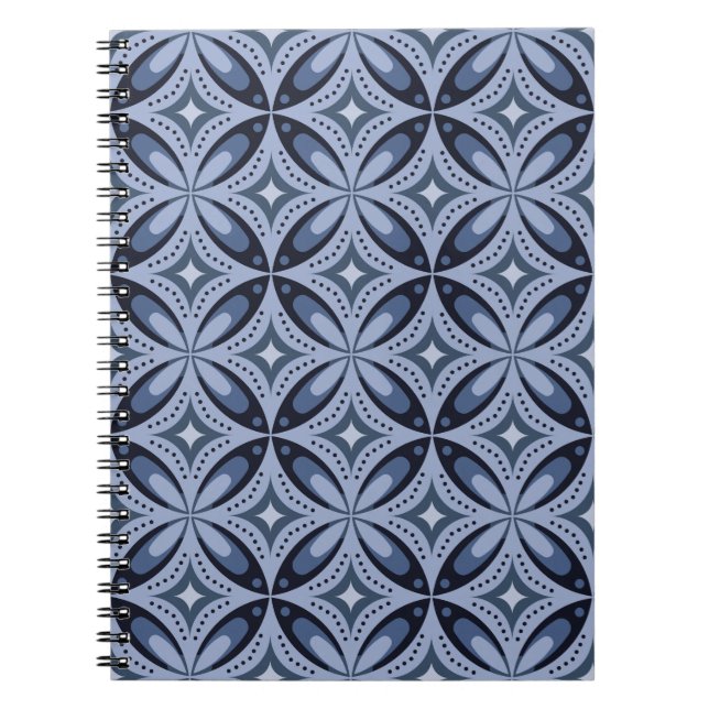 Cuaderno Patrón geométrico azul estilo retro (Frente)
