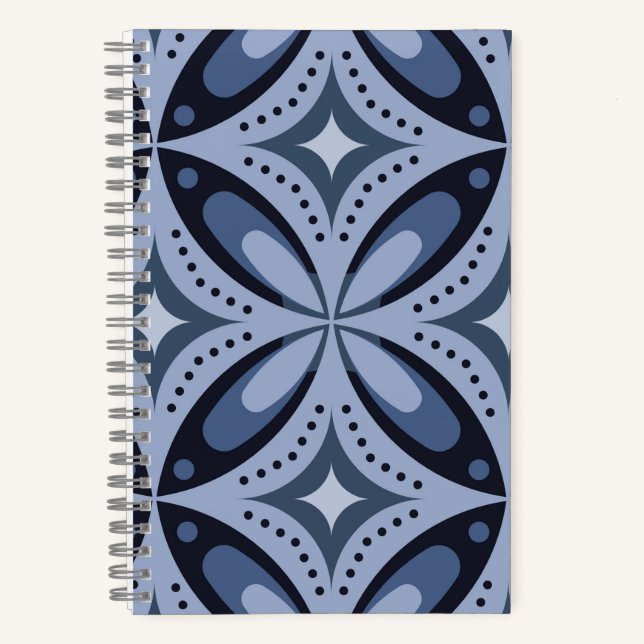 Cuaderno Patrón geométrico azul estilo retro (Anverso)