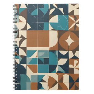 Cuaderno Patrón geométrico azul oscuro, verde azulado, marr