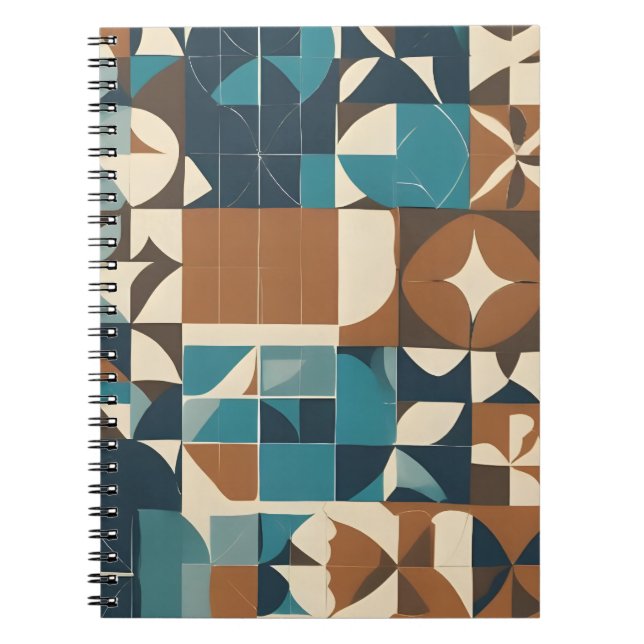 Cuaderno Patrón geométrico azul oscuro, verde azulado, marr (Frente)