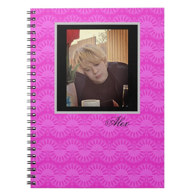 Cuaderno patrón geométrico brillante neón rosa (Frente)