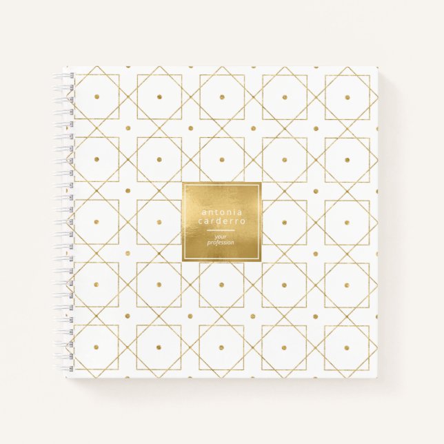Cuaderno Patrón Geométrico Chic Cuadrado Dorado/Blanco ID79 (Anverso)