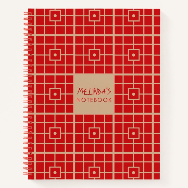 Cuaderno Patrón geométrico chino tradicional rojo y oro (Anverso)