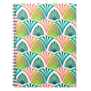 Cuaderno Patrón geométrico con hojas de palma y flores