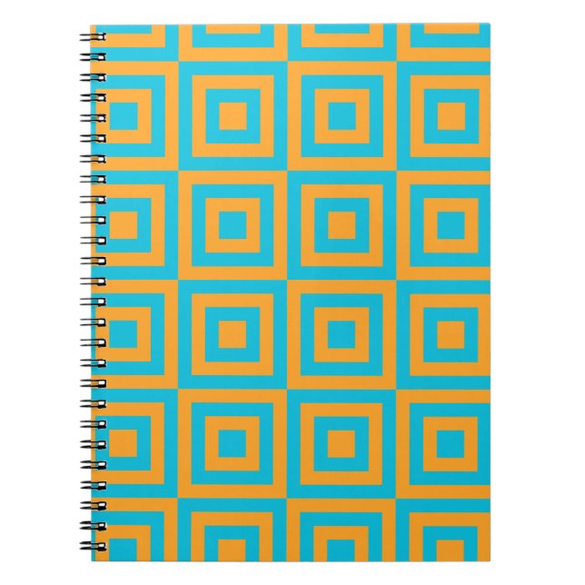 Cuaderno Patrón geométrico cuadrado retro - Naranja atrevid (Frente)