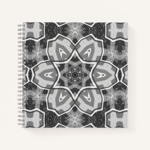 Cuaderno Patrón geométrico de apertura en blanco y negro
