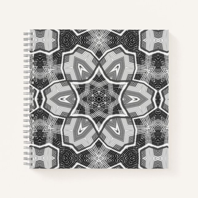 Cuaderno Patrón geométrico de apertura en blanco y negro (Anverso)