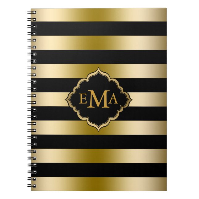 Cuaderno Patrón geométrico de bandas de oro monogramadas (Frente)