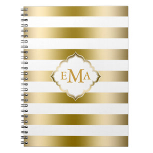 Cuaderno Patrón geométrico de bandas de oro monogramadas