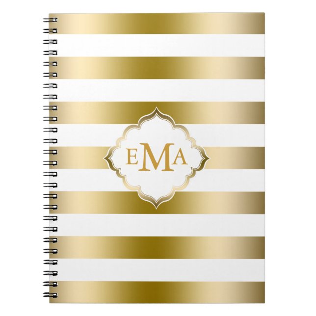 Cuaderno Patrón geométrico de bandas de oro monogramadas (Frente)