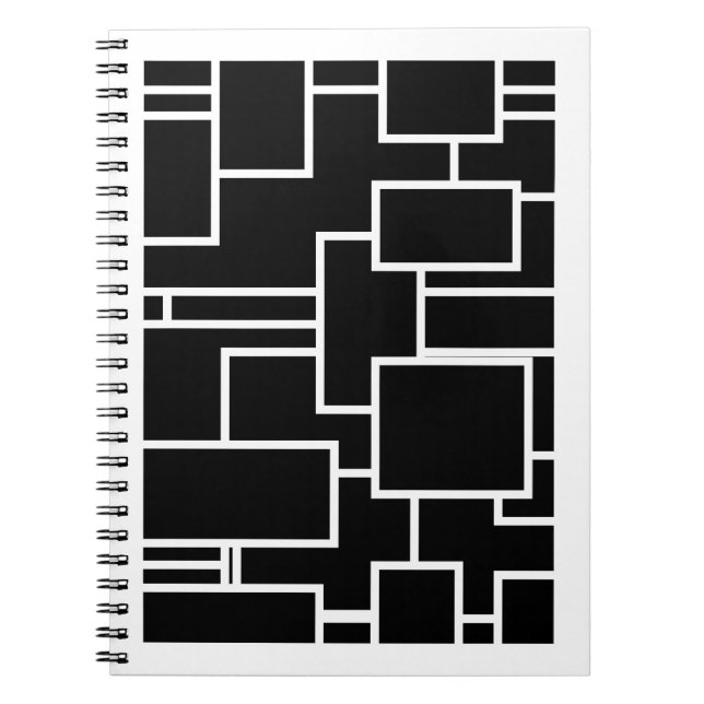 Cuaderno Patrón geométrico de bloques en blanco y negro min (Frente)