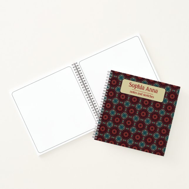 Cuaderno Patrón geométrico de borgoña textil azteca (Interior)