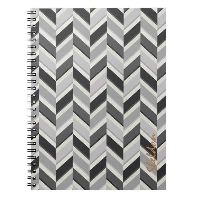Cuaderno Patrón geométrico de chevron gris moderno monogram (Frente)