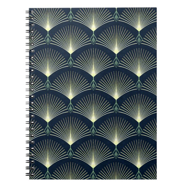 Cuaderno Patrón geométrico de estilo Art Deco Azul oscuro (Frente)