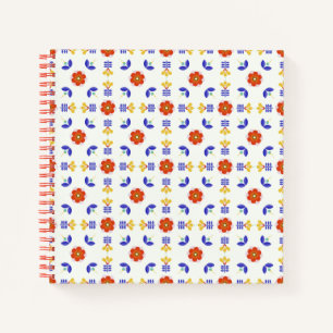 Cuaderno Patrón geométrico de flor neón de arte folclór