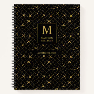 Cuaderno Patrón geométrico de lujo con brillo dorado y negr