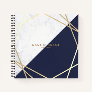 Cuaderno Patrón geométrico de mármol moderno oro azul me