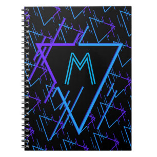 Cuaderno Patrón geométrico de neón retro monogramado 2