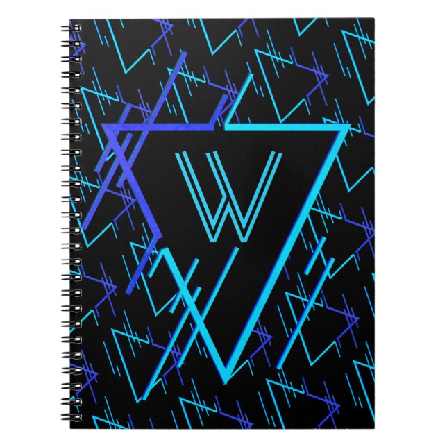 Cuaderno Patrón geométrico de neón retro monogramado 3 (Frente)