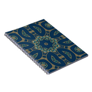 Cuaderno Patrón geométrico de octágono azul marino y dorado