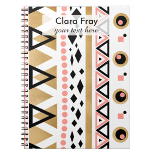 Cuaderno patrón geométrico de oro azteca tribal moderno