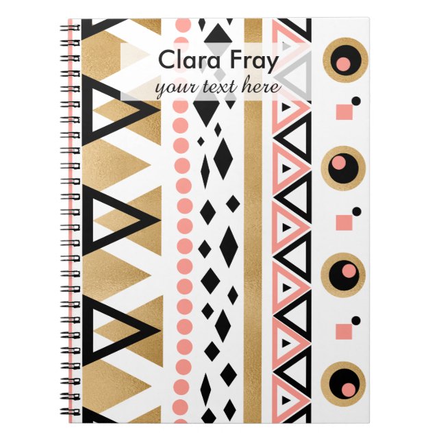Cuaderno patrón geométrico de oro azteca tribal moderno (Frente)