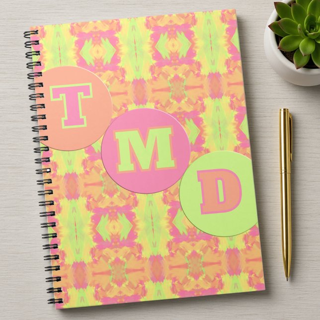 Cuaderno Patrón geométrico de pastel con círculos (Pastel circle notebook with initials TMD that you can change. Soft, playful, and girly style.)