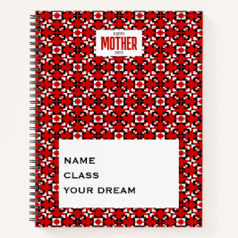 Cuaderno Patrón geométrico de píxeles rojo, negro y blanco