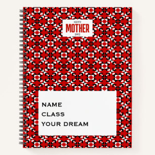 Cuaderno Patrón geométrico de píxeles rojo, negro y blanco